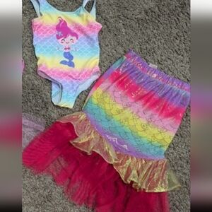 5t mermaid swimsuit bundle rainbow tail skirts metallic ruffles tulle Cat & Jack